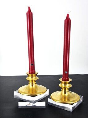 Pair Elegant Vintage Pickard Fine China 24K Gold Plated Taper Candleholders USA
